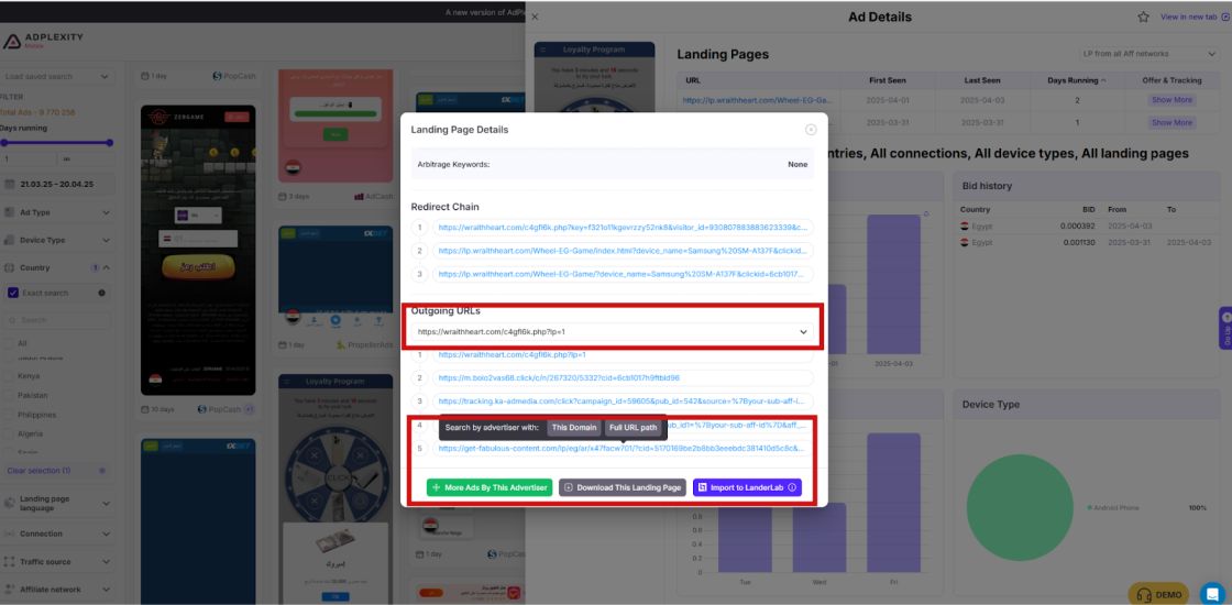 example showing all offers of a specific affiliate network